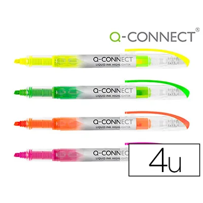 Q-CONNECT Rotulador Q-Connect Fluorescente Punta Biselada Tinta Liquida Bolsa de 4 Unidades Colores Surtidos