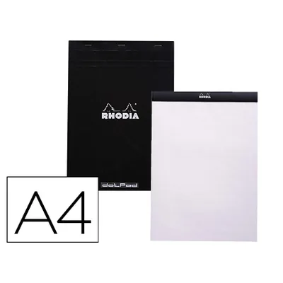 RHODIA Bloc Nota Rhodia Black Dot Pad DIN A4 80 Hojas 80 G/M2 Liso con Puntos Negros 5 MM Perforado