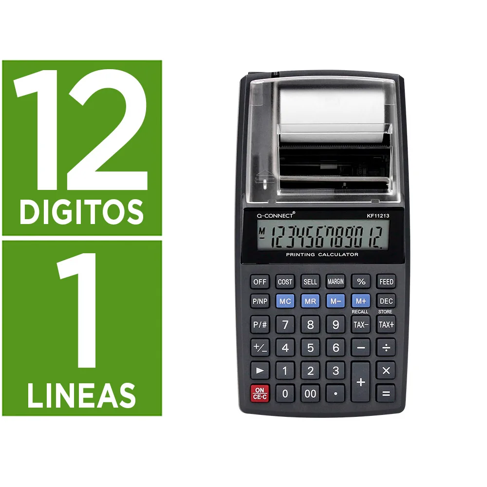 Calculadora Q-Connect Impresora Pantalla Papel KF11213 12 Digitos Tinta Azul