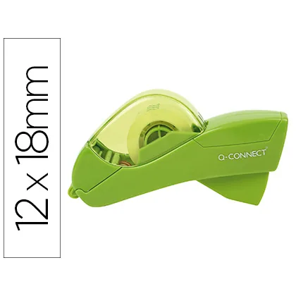 Portarrollo Q-Connect Automatico Plastico para Cintas de 12 y 19 MM Color Verde Incluye 2 Cintas