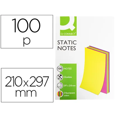 Q-CONNECT Bloc de Notas Electrostaticas Quita y Pon Q-Connect 210X297MM 100 Hojas 5 Colores Fluorescentes