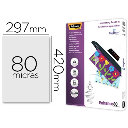 Bolsa de Plastificar Fellowes Brillo DIN A3 80 Mc Pack 100 Unidades