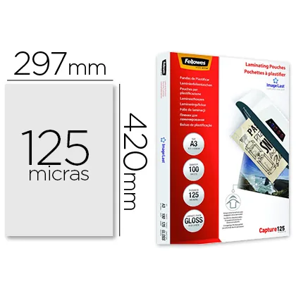 Bolsa de Plastificar Fellowes Brillo DIN A3 125 Mc Pack de 100 Unidades