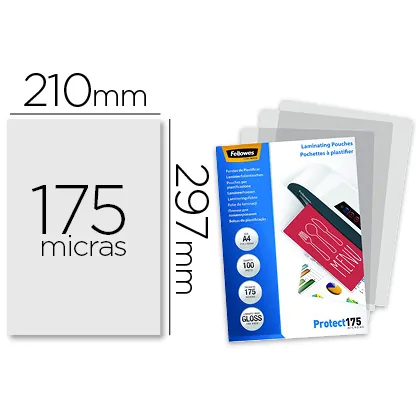 Bolsa de Plastificar Fellowes Brillo DIN A4 175 Mc Pack 100 Unidades