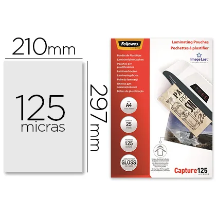 Bolsa de Plastificar Fellowes Brillo DIN A4 125 Mc Pack de 25 Unidades