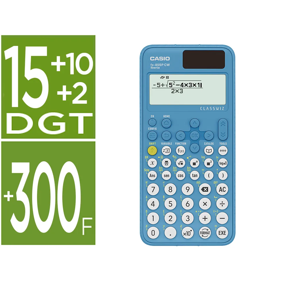 Calculadora Casio FX-85SP Cw Iberia Solar Cientifica +300 Funciones 9 Memorias 15+10+2 Digitos 16 Mb Flash con Tapa