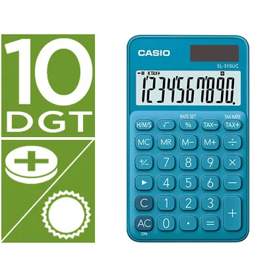 CASIO Calculadora Casio SL-310UC-BU Bolsillo 10 Digitos Tax +/- Tecla Color Azul