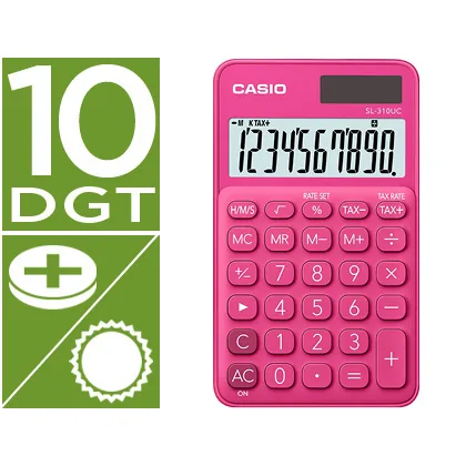 Calculadora Casio SL-310UC-RD Bolsillo 10 Digitos Tax +/- Tecla Color Fucsia