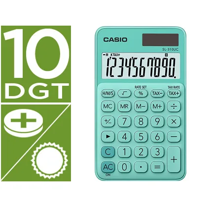 Calculadora Casio SL-310UC-GN Bolsillo 10 Digitos Tax +/- Tecla Color Verde