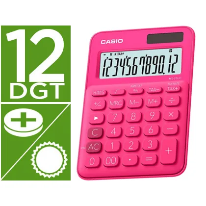 Calculadora Casio MS-20UC-RD Sobremesa 12 Digitos Tax +/- Color Fucsia