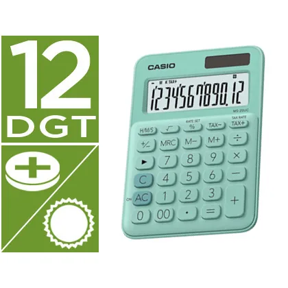 Calculadora Casio MS-20UC-GN Sobremesa 12 Digitos Tax +/- Color Verde
