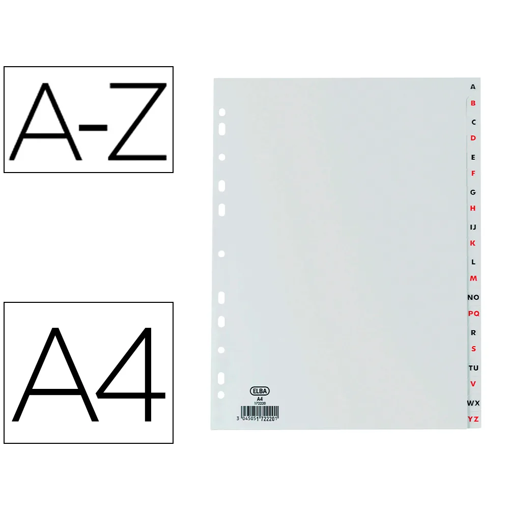 Separador Alfabetico Elba Plastico 120 Mc DIN A4 11 Taladros A-z Gris