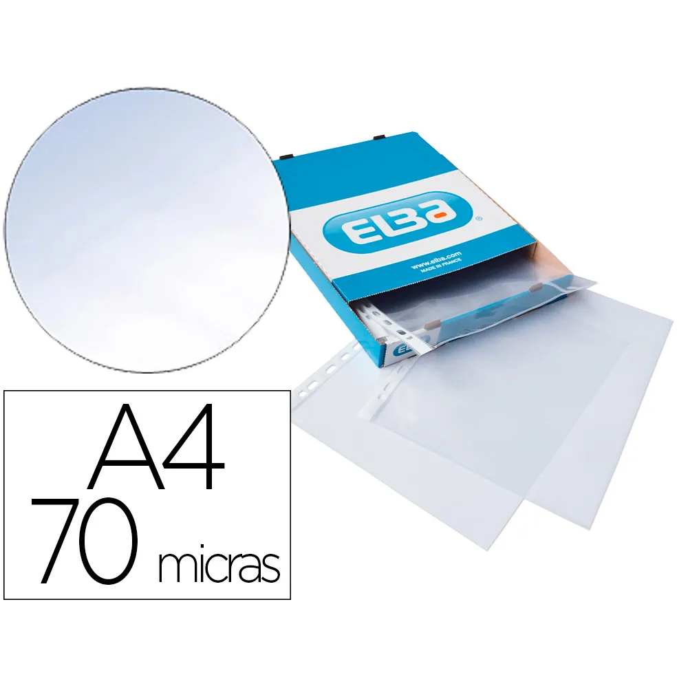 Funda Multitaladro Elba Standard DIN A4 70 Micras Cristal Caja de 100 Unidades