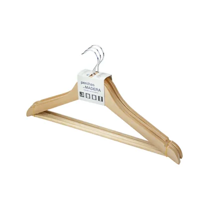 Percha Kerkom Madera Natural Barnizada Pack de 3 Unidades