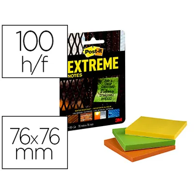 POST-IT Bloc de Notas Adhesivas Quita y Pon Post-It Extreme 76X76 MM con 45 Hojas Pack de 3 Unidades Amarillo Naranja y
