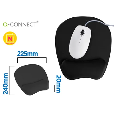 Q-CONNECT Alfombrilla para Raton Q-Connect con Reposamuñecas Ergonomica de Gel Color Negro 225X240X20 MM