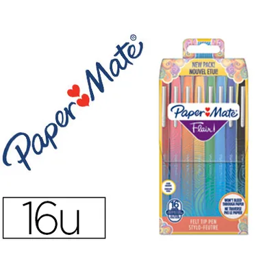 PAPERMATE Rotulador Paper Mate Flair Original Punta Fibra Tropical Estuche Rigido de 16 Unidades Colores Surtidos