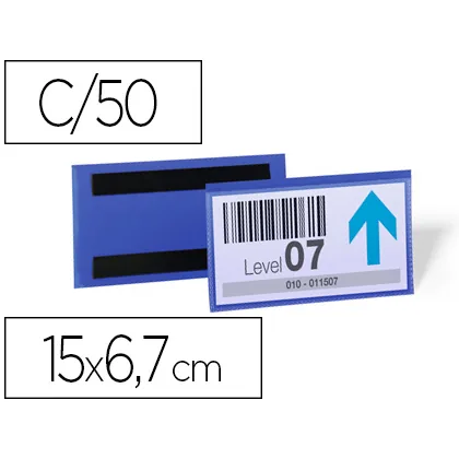 Funda Durable Magnetica 150X67 MM Plastico Azul Ventana Transparente Pack de 50 Unidades