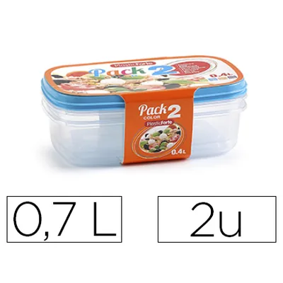 PLASTICFORTE Fiambrera Plasticforte Transparente Tapa Color 0,7 Litros Pack 2 Unidades