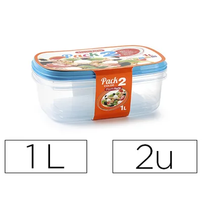 PLASTICFORTE Fiambrera Plasticforte Transparente Tapa Color 1 Litros Pack 2 Unidades