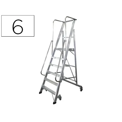 Escalera Movil Ktl de Aluminio con Plataforma y Guardacuerpos Plegable 6 Peldaños Serie 2XL-S