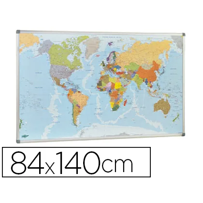 Mapa Mural Faibo Planisfero Politico Magnetico Marco de Aluminio con Cantoneras de Proteccion 84X140 CM