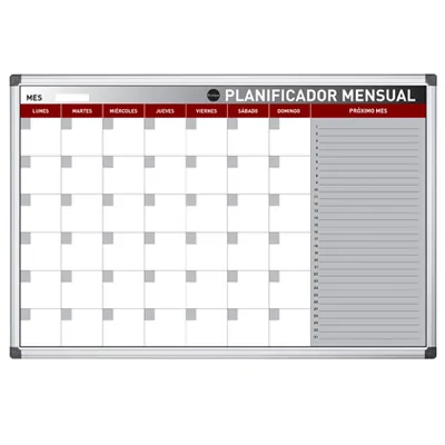 BI-OFFICE Planning Magnetico Bi-Office Mensual Lacado Marco Aluminio Rotulable 60X45 CM