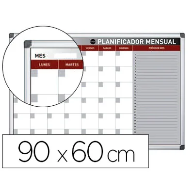 BI-OFFICE Planning Magnetico Bi-Office Mensual Lacado Marco Aluminio Rotulable 90X60 CM