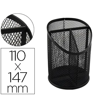 Cubilete Portalapices Q-Connect Negro Metal Redondo Rejilla con 3 Compartimentos Diametro 110 MM Alto 147 MM