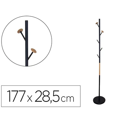 Q-CONNECT Perchero Metalico Q-Connect Negro con Detalles de Madera 5 Colgadores 177X28,5 CM