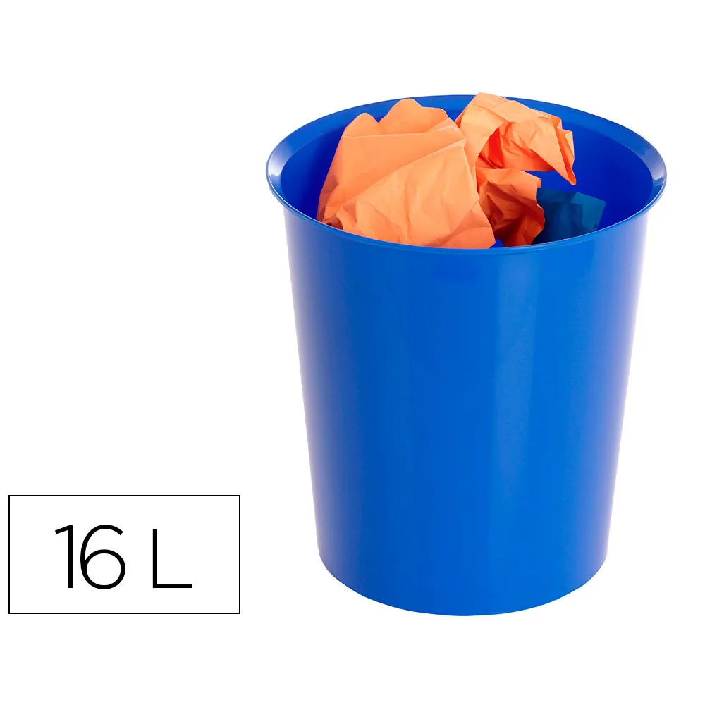 Papelera Plastico Archivo 2000 Color Azul Capacidad 16 Litros con Opcion Aro Sujetabolsa 290X310 MM