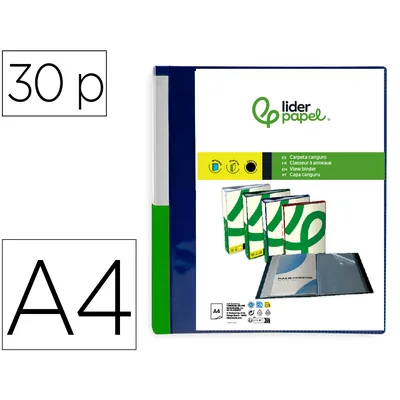 DAS Carpeta Liderpapel 30 Fundas Canguro Pp DIN A4 Azul Translucido Portada y Lomo Personalizable