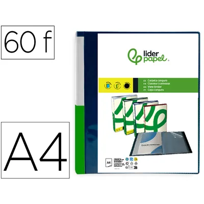 DAS Carpeta Liderpapel 60 Fundas Canguro Pp DIN A4 Azul Translucido Portada y Lomo Personalizable