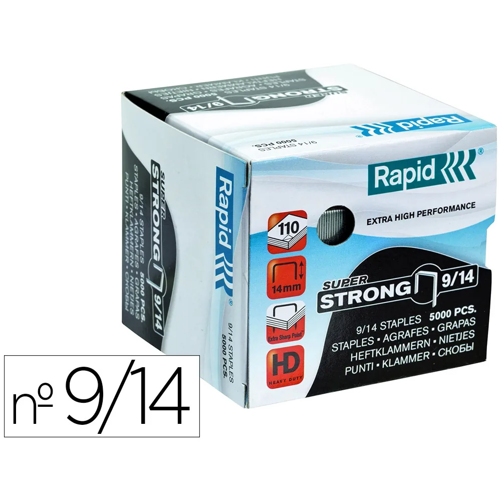 Grapas Rapid Super Strong Galvanizadas Nº 9/14 Caja de 5000 Unidades