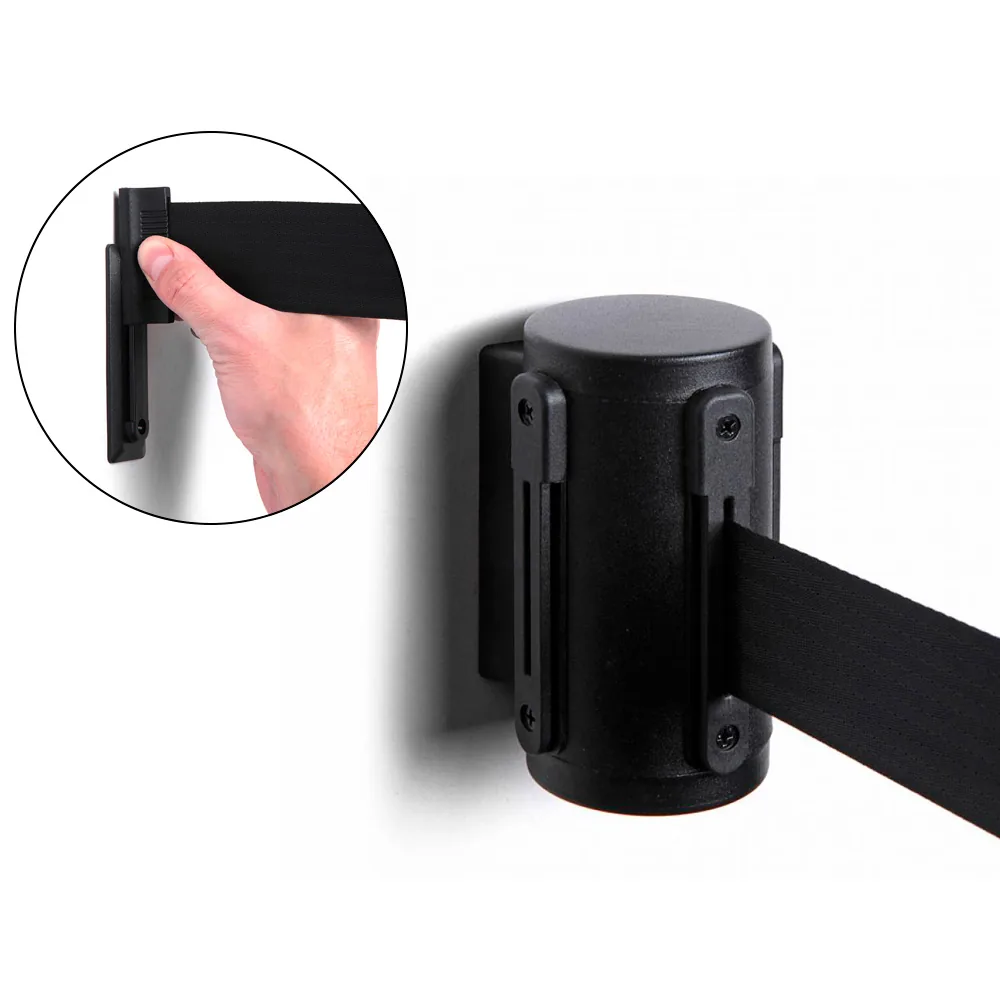 Cinta Extensible de Pared Separadora Retractil de 2 M Clips a Ambos Lados y Clip de Recepcion Color Negro