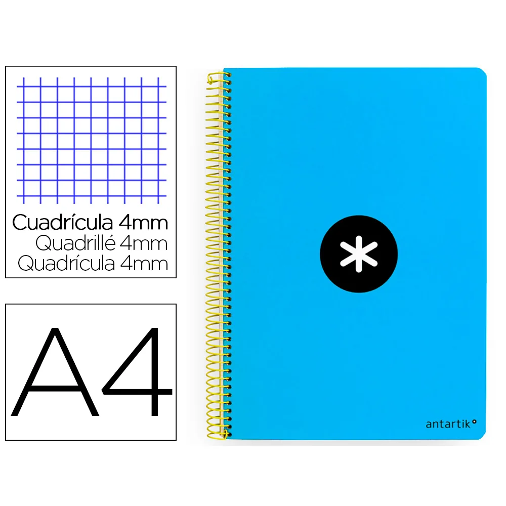 Cuaderno Espiral A4 Antartik Tapa Dura 80H 90GR Cuadro 4MM con Margen Color Azul