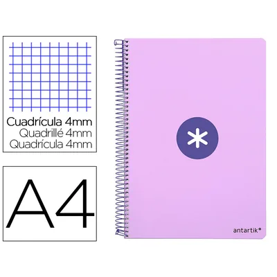 ANTARTIK Cuaderno Espiral A4 Antartik Tapa Dura 80H 90GR Cuadro 4MM con Margen Color Lavanda