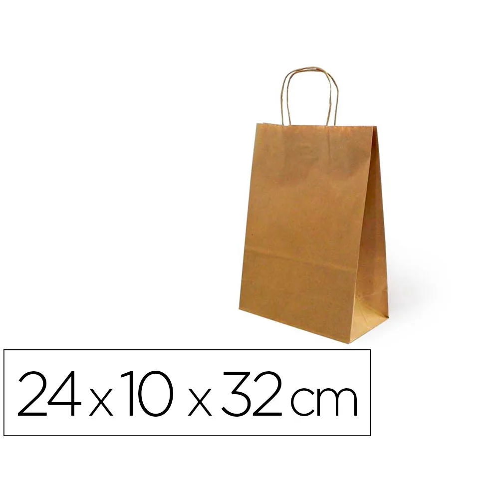 Bolsa Kraft Basika Natural Reciclado 90 GR Asa Retorcida Tamaño "s" 240X100X320 MM