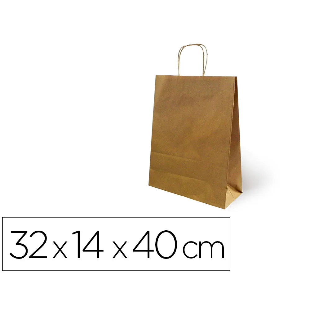 Bolsa Kraft Basika Natural Reciclado 90 GR Asa Retorcida Tamaño "l" 320X140X400 MM