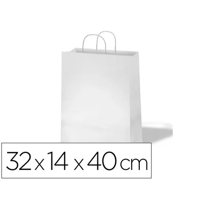BLANCA Bolsa Kraft Basika Celulosa Blanco 90 GR Asa Retorcida Tamaño "l" 320X140X400 MM