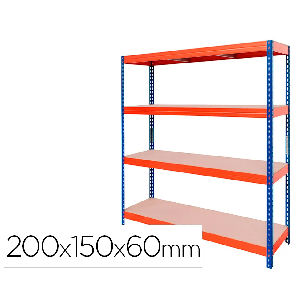 Estanteria Metalica Ar Stabil Xl 200X150X60 CM 4 Estantes 500 KG por Estante Bandeja de Madera Sin Tornillos Color