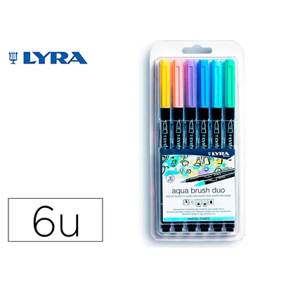 LYRA Rotulador Lyra Aqua Brush Acuarelable Doble Punta y Pincel Tonos Pastel Blister de 6 Unidades Surtidas