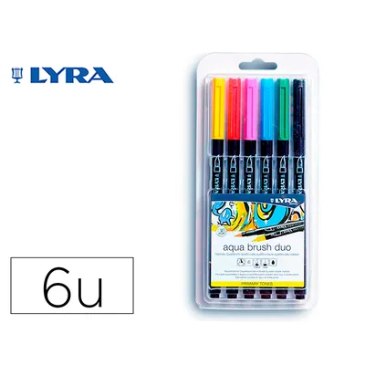 LYRA Rotulador Lyra Aqua Brush Acuarelable Doble Punta y Pincel Tonos Primarios Blister de 6 Unidades