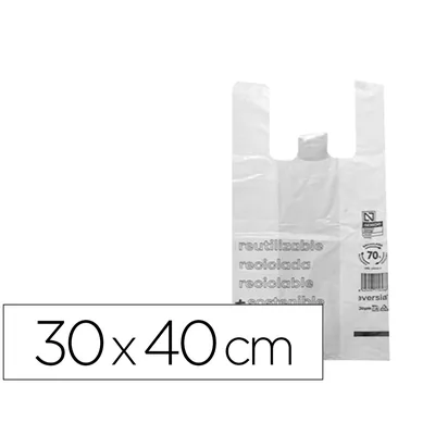 BLANCA Bolsa Camiseta Reciclada 70% Blanca 50 Mc 30X40 CM Apta Legislacion de Bolsas 2021