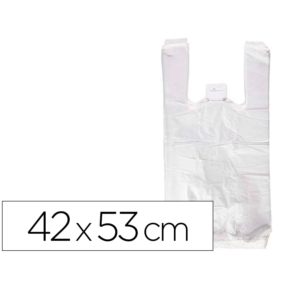 Bolsa Camiseta Reciclada 70% Blanca 50 Mc 42X53 CM Apta Legislacion de Bolsas 2021