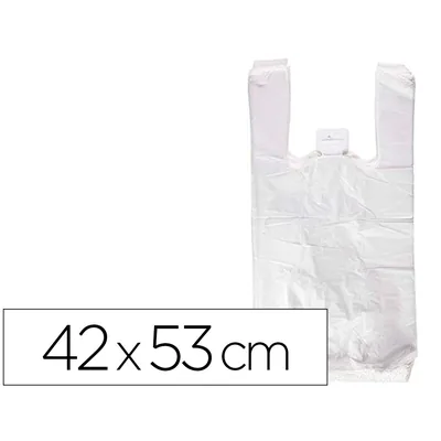 BLANCA Bolsa Camiseta Reciclada 70% Blanca 50 Mc 42X53 CM Apta Legislacion de Bolsas 2021