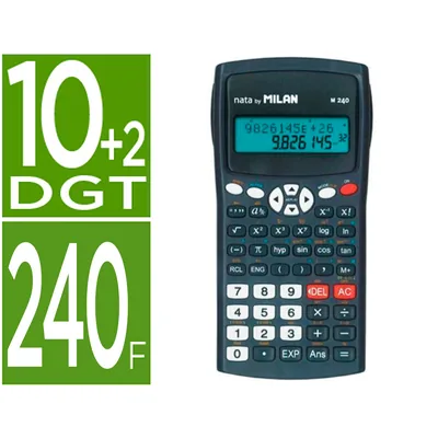 MILAN Calculadora Milan Cientifica M240 Black 2 Lineas 240 Funciones 10+2 Digitos Color Negra con Tapa Color Gris