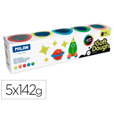 MILAN Pasta Milan para Modelar Soft Dough Neon Caja de 5 Botes Colores Surtidos 142 G