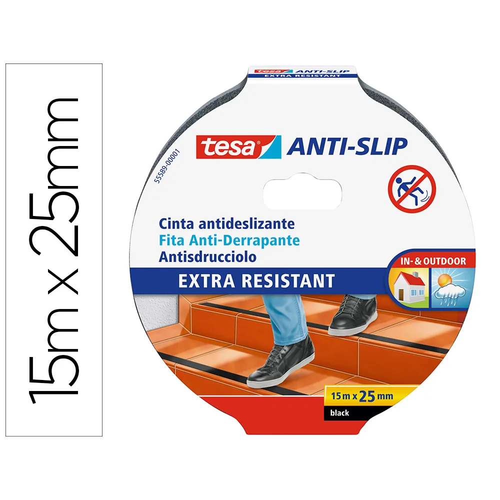 Cinta Antideslizante Adhesiva Tesa Uso Interior / Exterior Color Negro 15 M X 25 MM