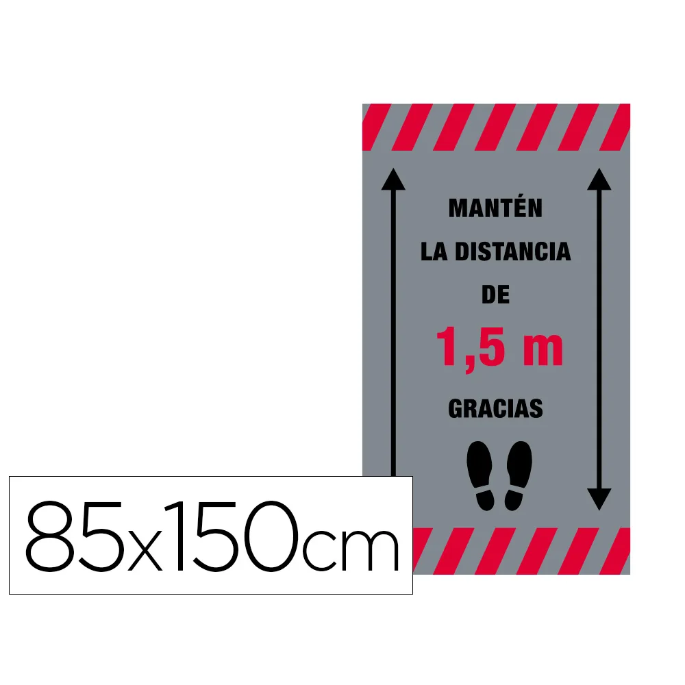 Alfombra para Suelo de Paso Novus Manten la Distancia de 1,5 M Gracias Fondo Gris 85X150 CM